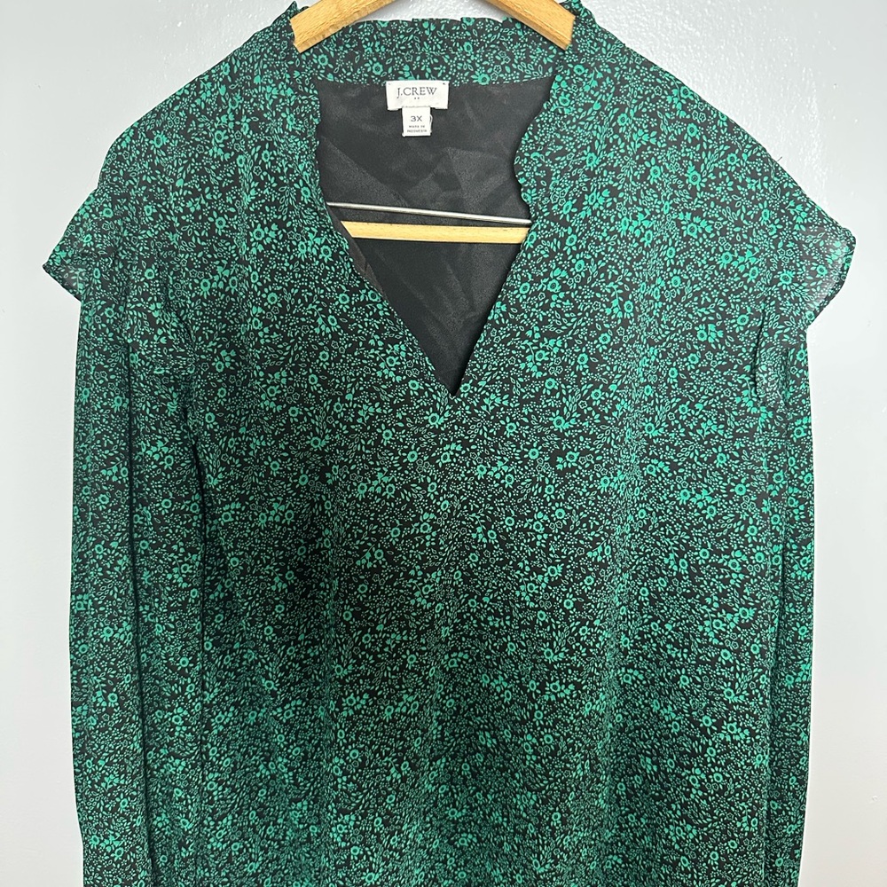 J.Crew Green Floral Blouse Flutter Women’s Plus 3X - Picture 2 of 8